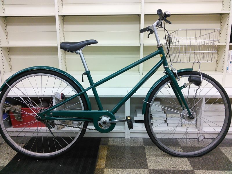 中古自転車 良品計画 無印良品 シティサイクル 26インチ シングル オートライト ローラーブレーキ 大型ステンレスカゴ タイヤ新品 グリーン 古本と中古自転車の現代屋 中古自転車 良品計画 無印良品 シティサイクル 26インチ シングル オートライト ローラーブレーキ 大型ステンレスカゴ タイヤ新品 グリーン 古本と中古自転車の現代屋