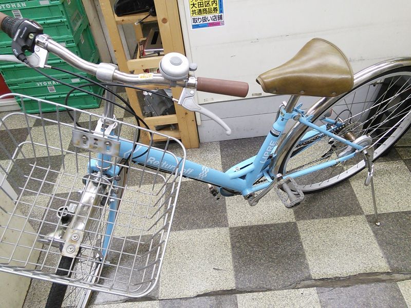 中古自転車〕シティサイクル 27インチ 外装6段変速 ライトブルー - 古本と中古自転車の現代屋