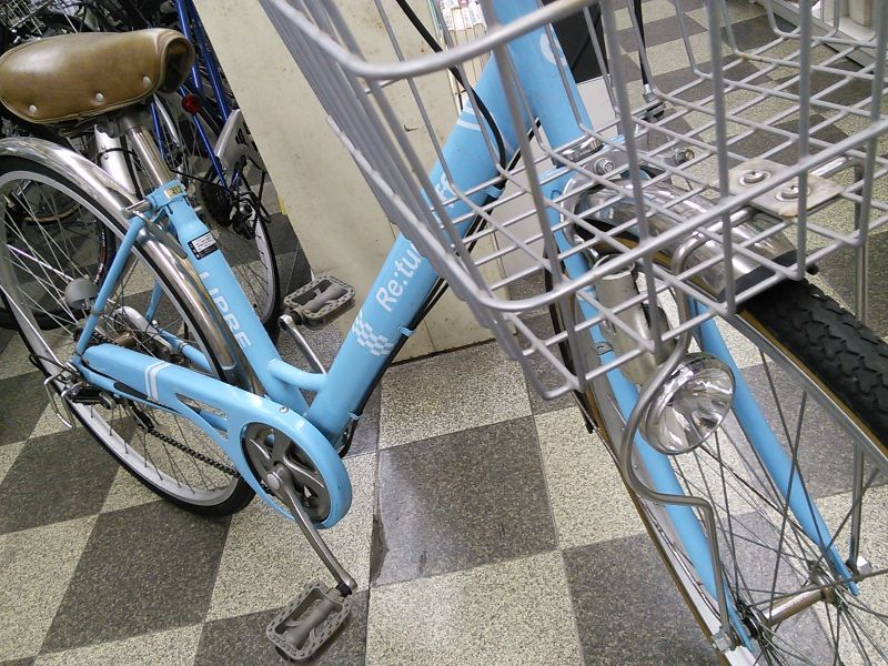 中古自転車〕シティサイクル 27インチ 外装6段変速 ライトブルー 