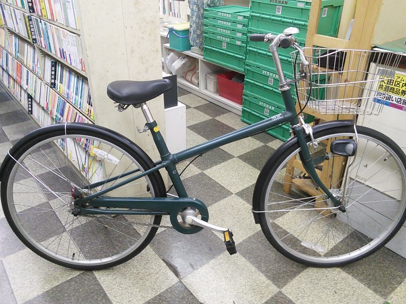 中古自転車 良品計画 無印良品 シティサイクル 26インチ シングル オートライト ステンレスカゴ ローラーブレーキ グリーン ブラック 古本と中古自転車の現代屋 中古自転車 良品計画 無印良品 シティサイクル 26インチ シングル オートライト ステンレスカゴ ローラーブレーキ グリーン ブラック 古本と中古自転車の現代屋