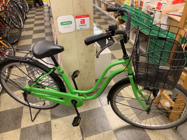 中古自転車〕シティサイクル ママチャリ 26インチ シングル ノーパンクタイヤ ライトグリーン - 古本と中古自転車の現代屋
