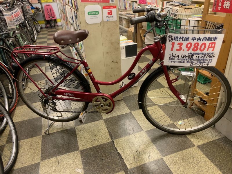 中古自転車 シティサイクル 26インチ 外装6段変速 Ledオートライト ローラーブレーキ レッド 古本と中古自転車の現代屋 中古自転車 シティサイクル 26インチ 外装6段変速 Ledオートライト ローラーブレーキ レッド 古本と中古自転車の現代屋